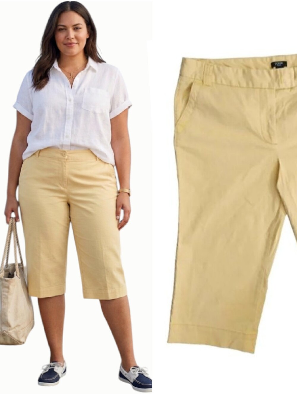 J. Crew Yellow High Rise Favorite Fit Stretch‎ 19" Cropped Pants Plus 14 Coastal